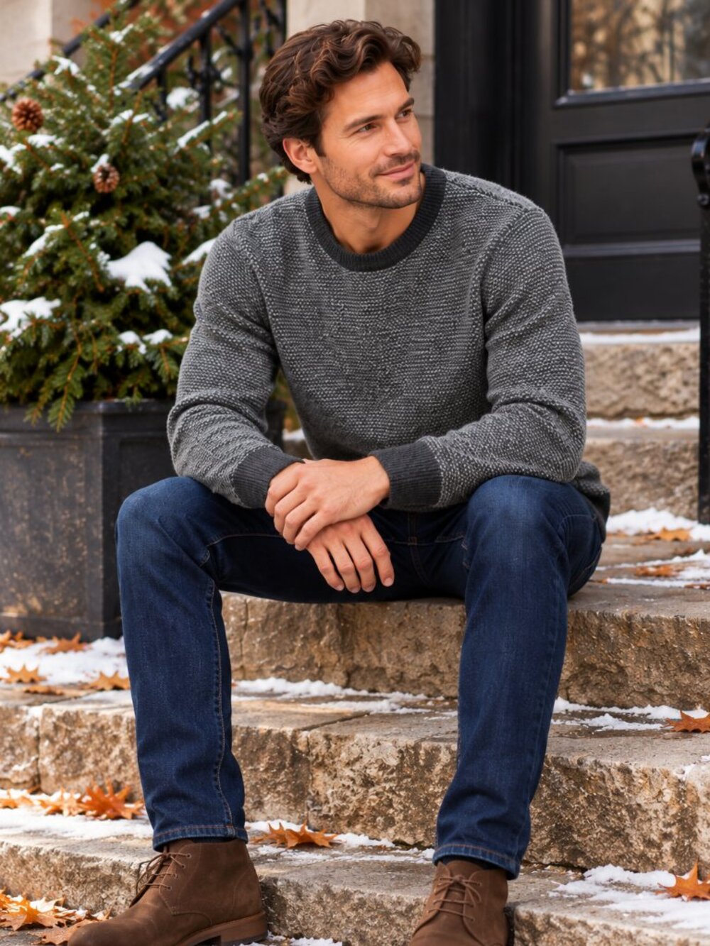 NWT Bruno Magli Wool Cashmere Crewneck Charcoal Gray XL